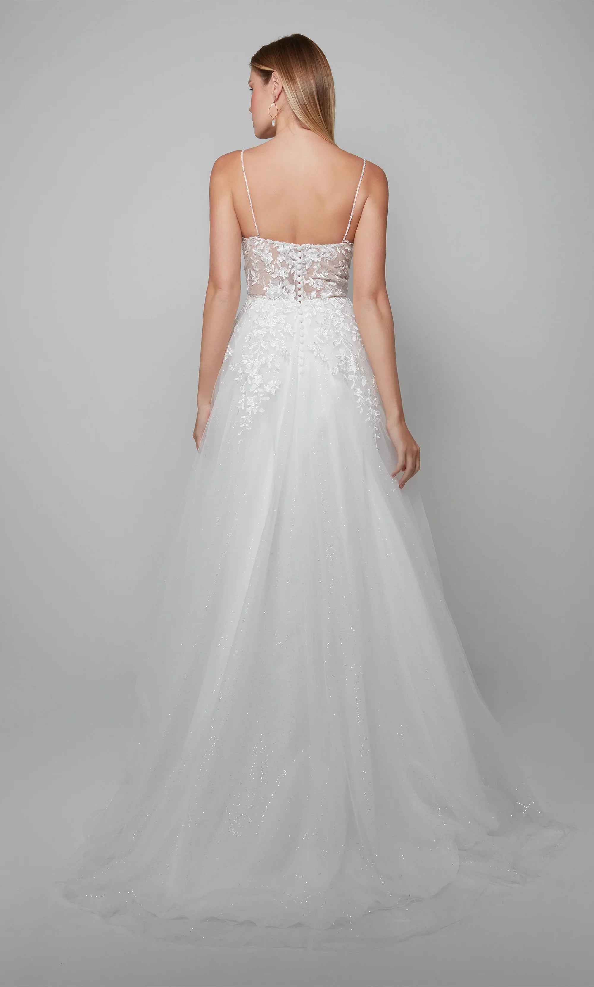 Rooster neckline lace floral decal transparent body shiny chiffon and floor length wedding dresses