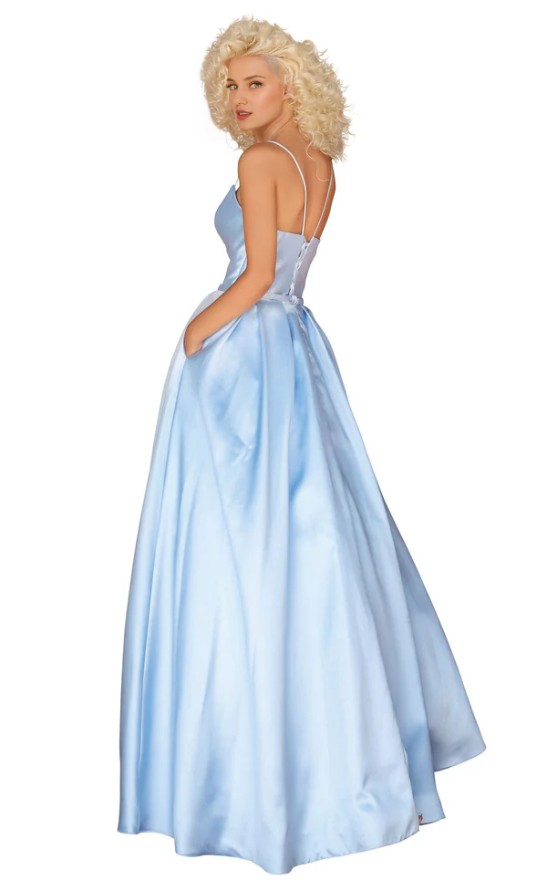 A-line V-neck slim shoulder strap tight corset and floor length evening dress