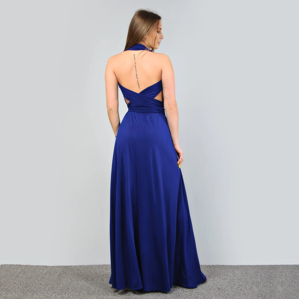Jimiss - Hanging neck collar pleated bra backless and floor length Prom dress
