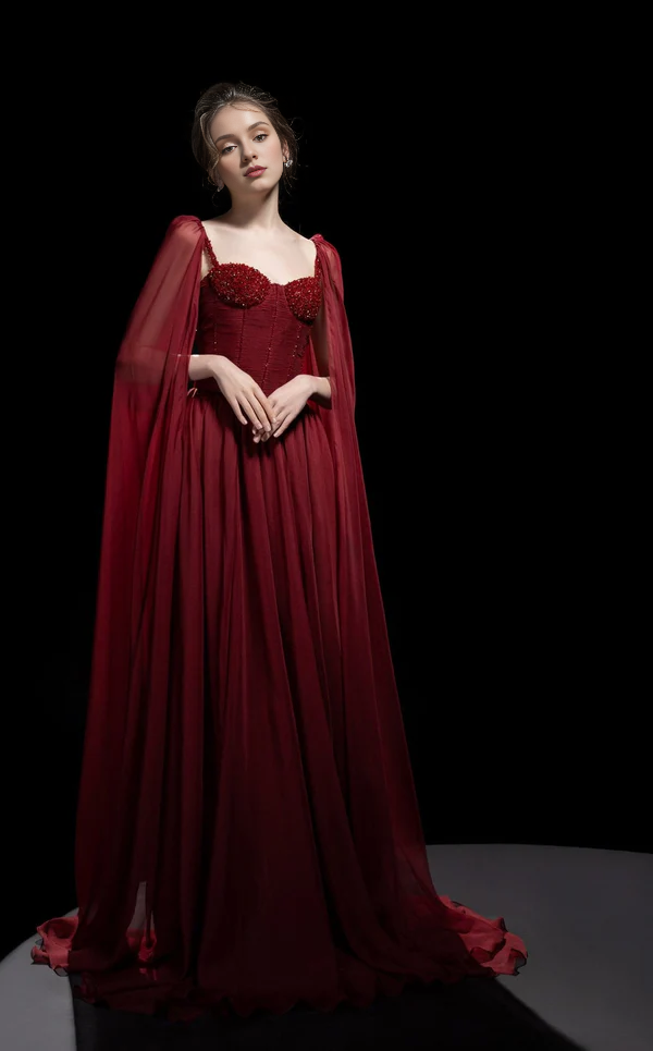 Heart neckline thin shoulder straps exposed back and floor length Prom dress