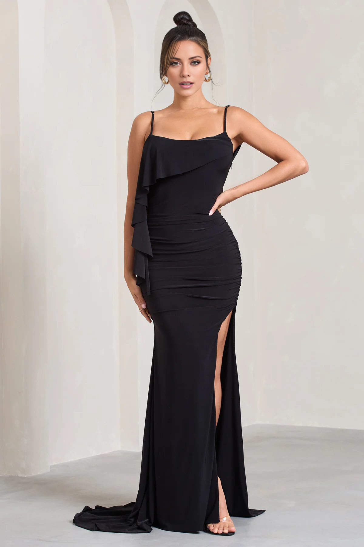 Hanging sleeveless high leg slit and floor length evening dress - jimiss dress