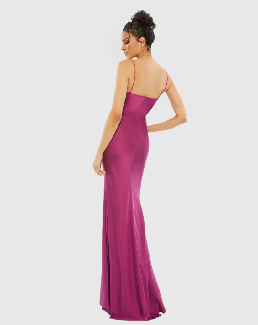 V-neck sleeveless spaghetti strap backless floor-length evening dress
