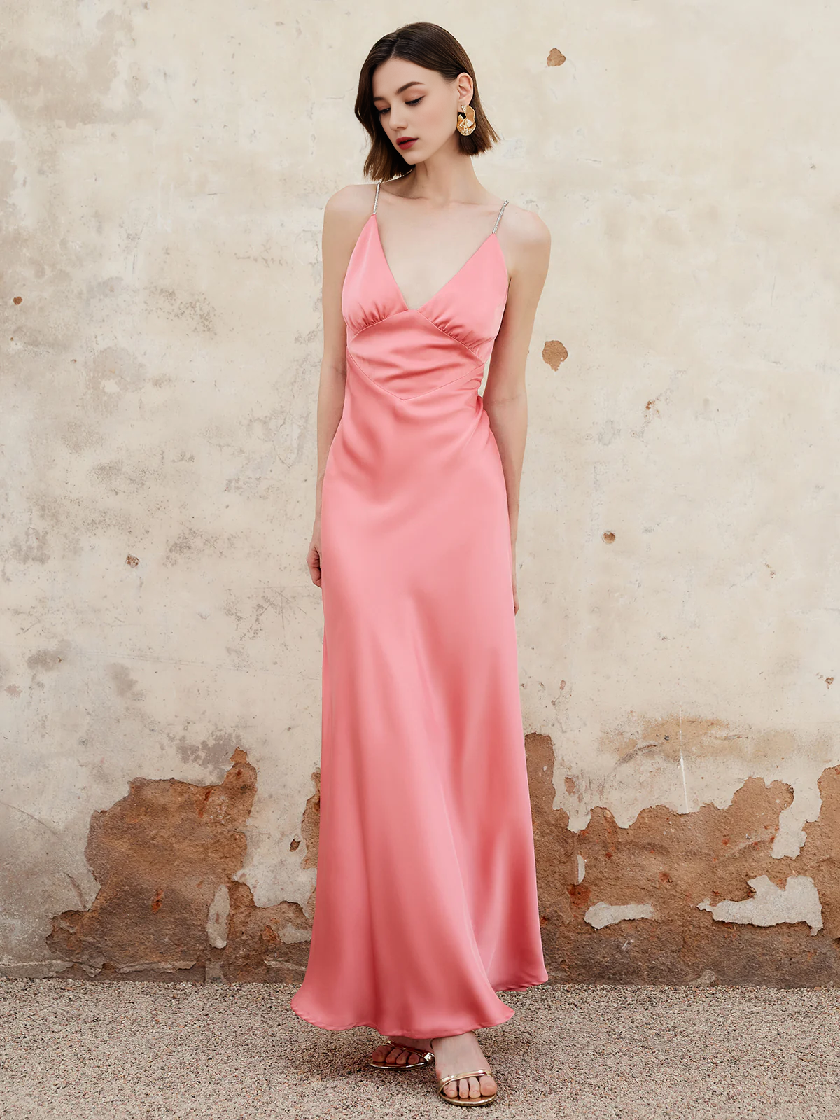 Pleated backless camisole long gown evening dresses