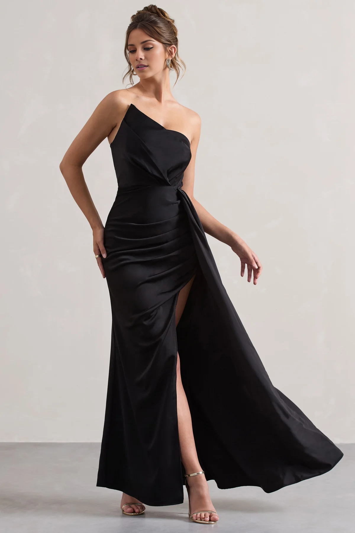 Satin strapless backless slit and floor length evening dress - Jimiss Dress