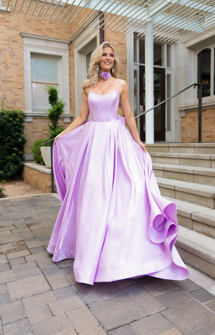 A-line off shoulder sleeveless satin and floor length evening gown (dress only)