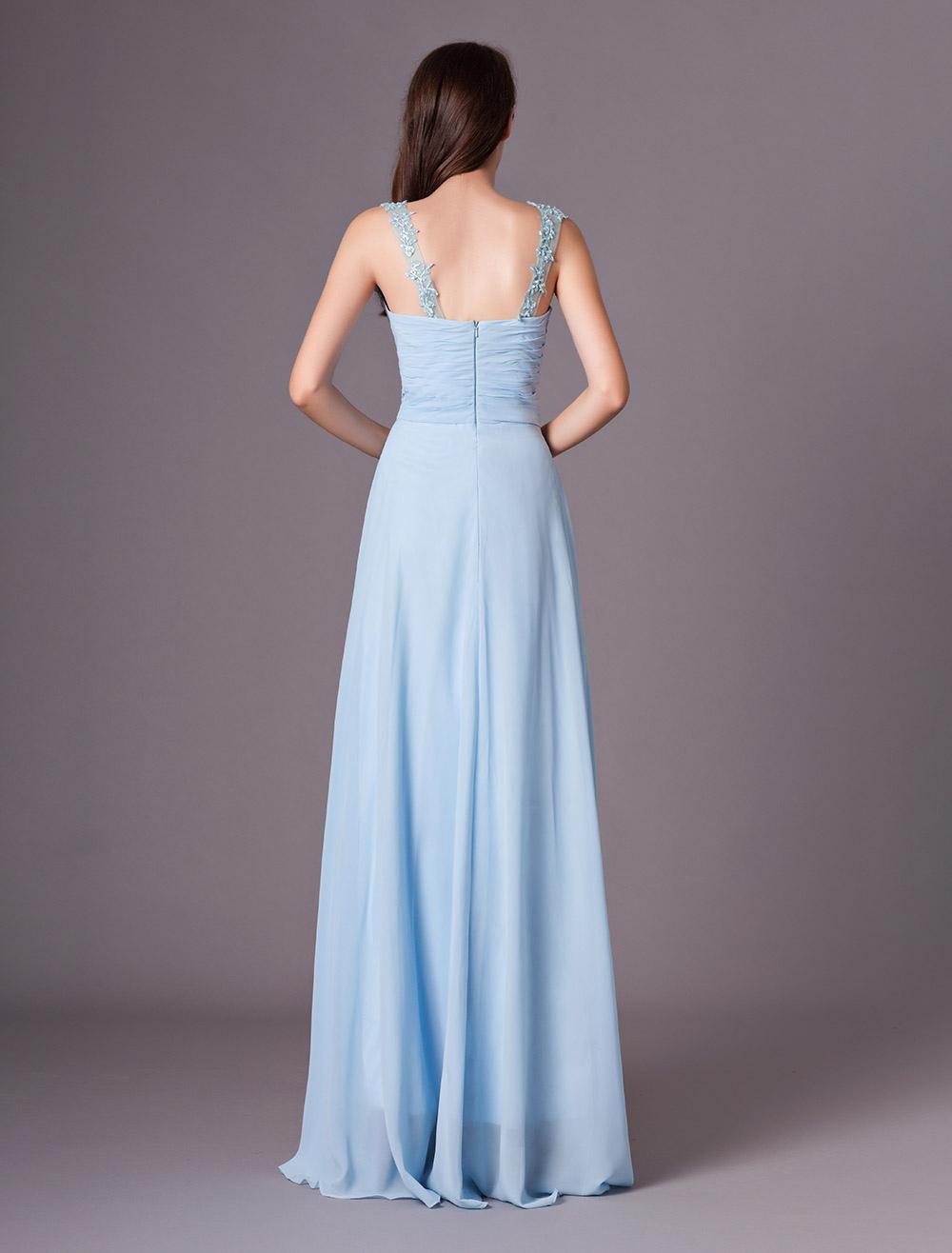 A-line V-Neck One Shoulder Floor-Length Chiffon formal dresses evening gown Bridesmaid Dress With Flower