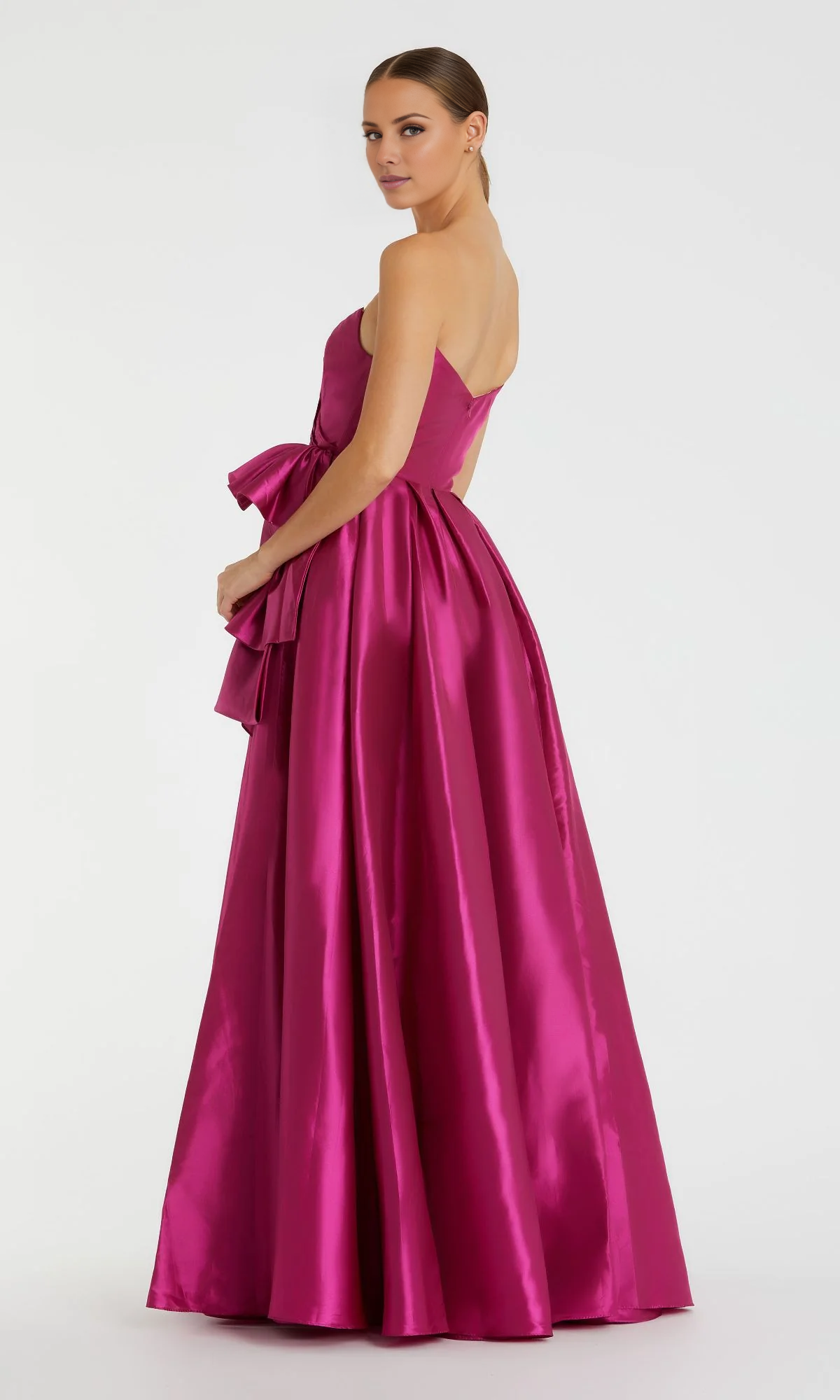 Jimiss off shoulder strapless pleated side slit and floor length evening dress