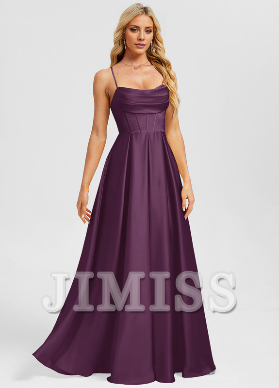A-line sweetheart floor-length matte satin prom dress
