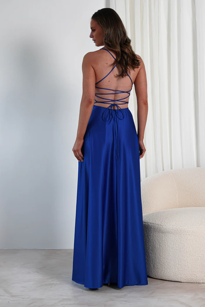 Thin shoulder strap with exposed back side slit and floor length Prom Dress - Jimiss Dress