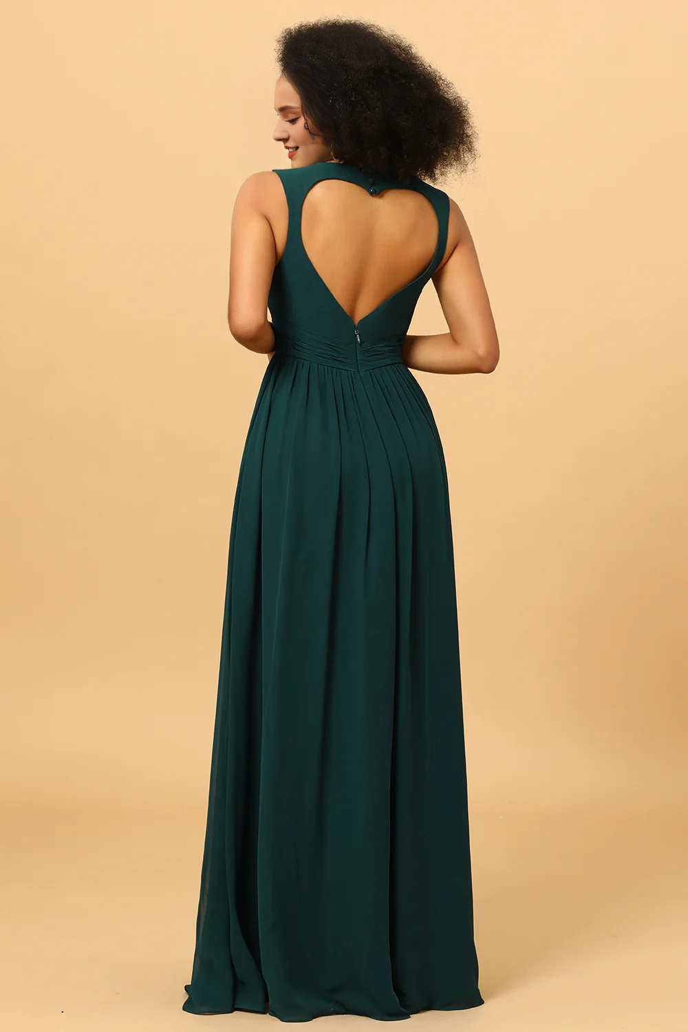 Heart shaped backless pine chiffon bridesmaid dress