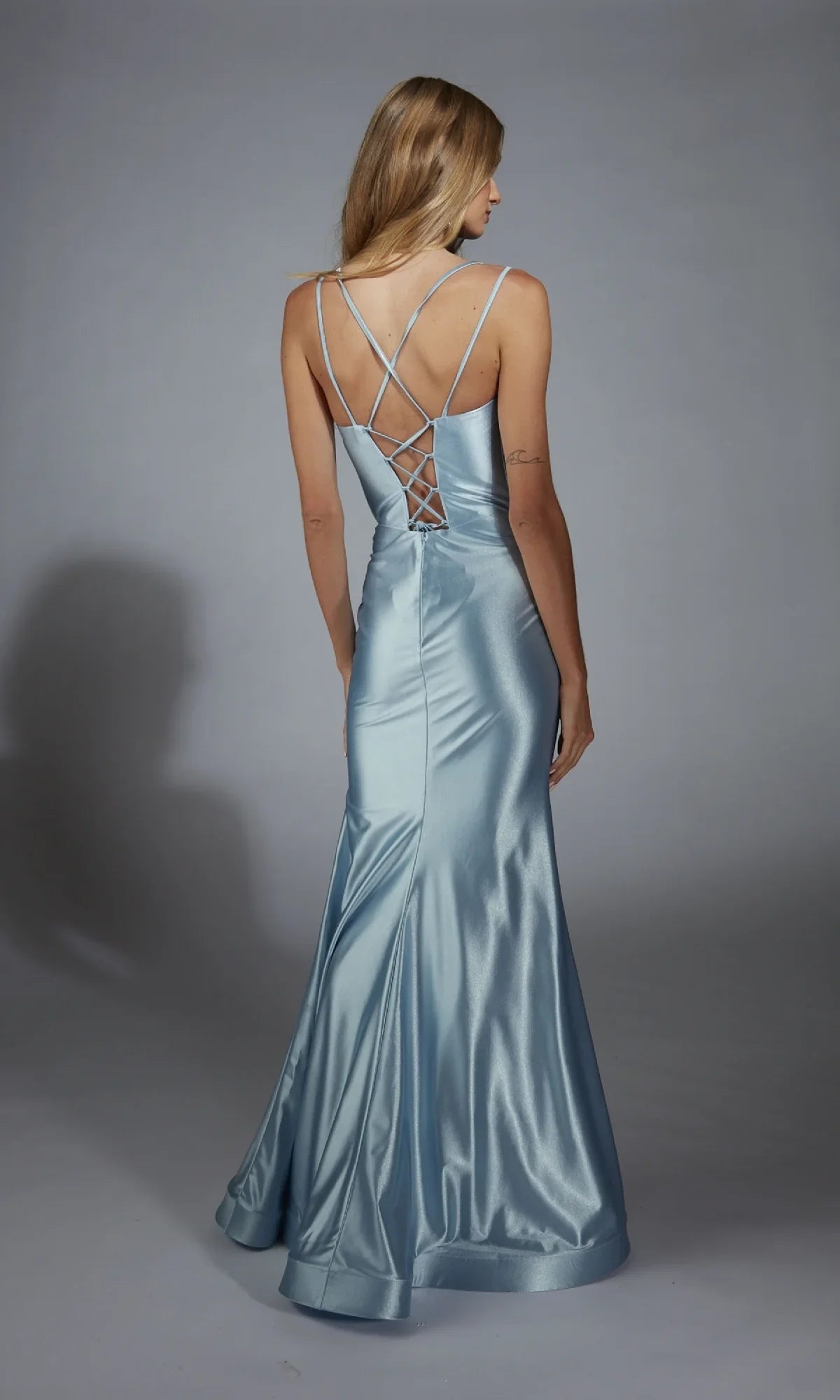 Jimiss square neck thin shoulder strap backless and floor length evening dress