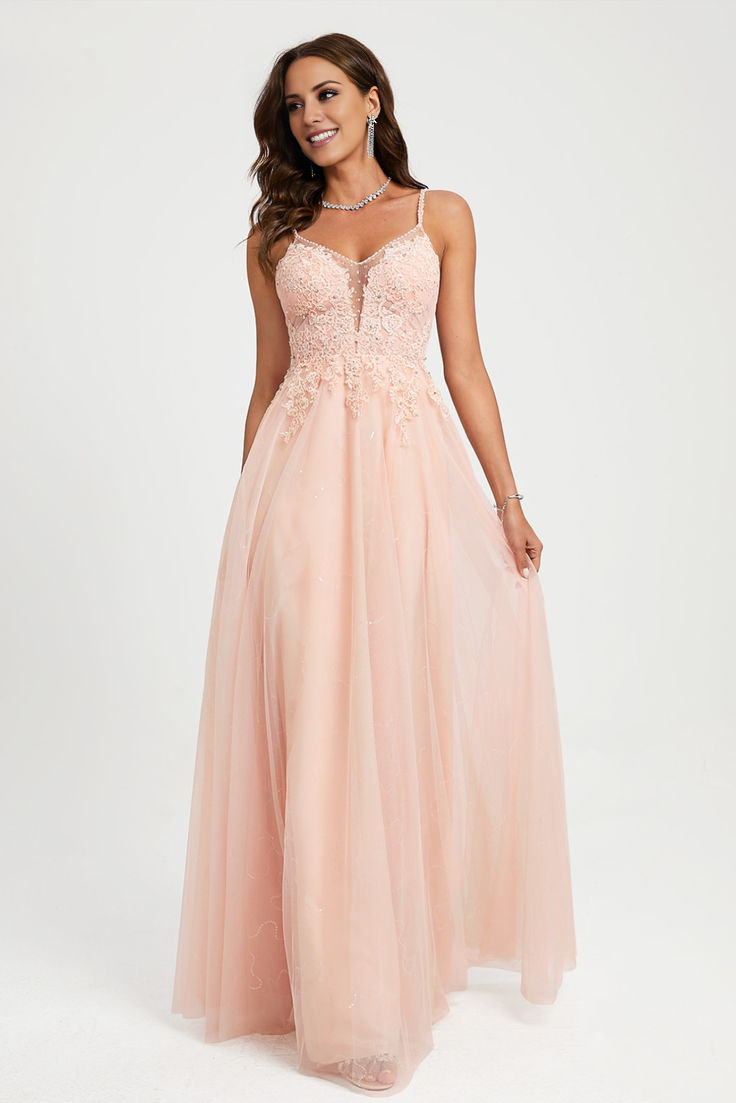 Ball dress princess V-neck and lace chiffon evening gown