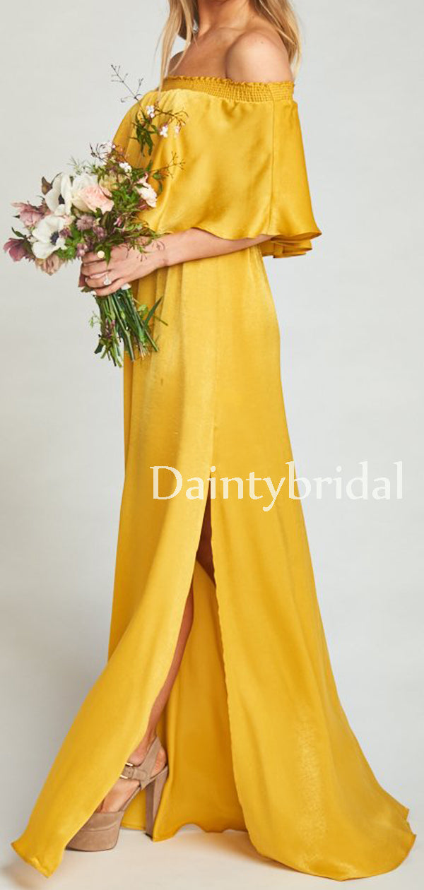 Charming Straight Side Slit Soft Satin Long Bridesmaid Dresses.DB10651