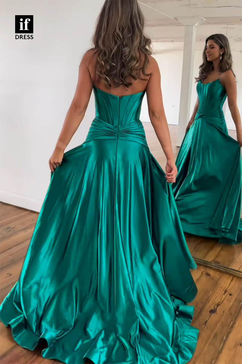 30837 - Off-Shoulder Scoop Pleats Side Split Long Party Prom Evening Dress