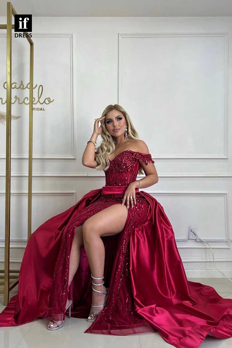 31987 - Charming Strapless A-Line Appliques Prom Evening Dress with Slit
