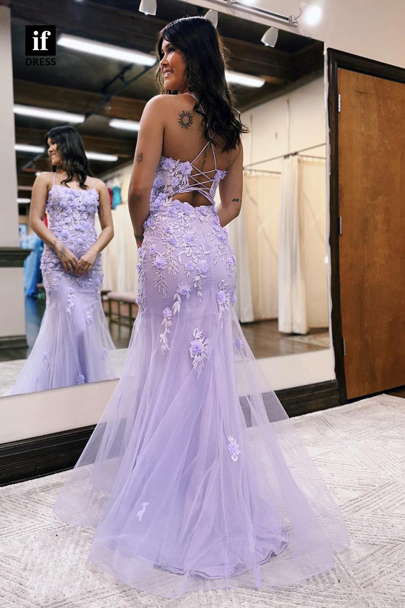 35049 - Classy Scoop Lace Appliques Sleeveless Mermaid Long Evening Prom Dress