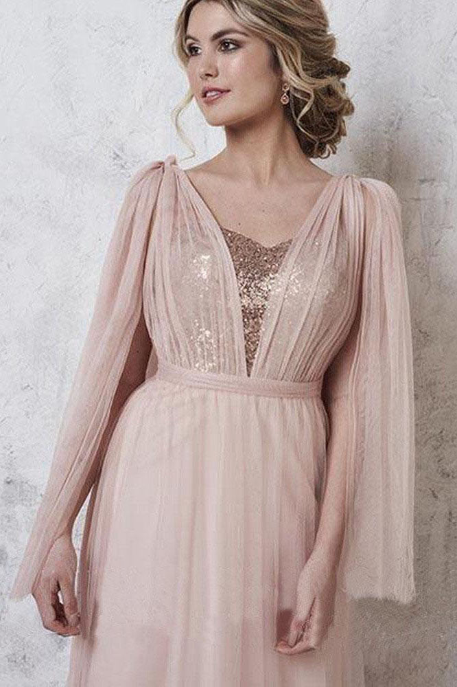 Convertible Rose Gold Long Bridesmaid Dress with Sequins