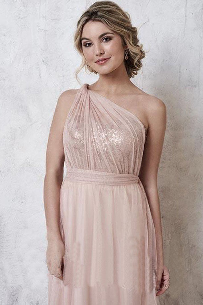 Convertible Rose Gold Long Bridesmaid Dress with Sequins