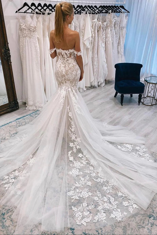 Aimishang Elegant Ivory Off the Shoulder Long Lace Mermaid Wedding Dress