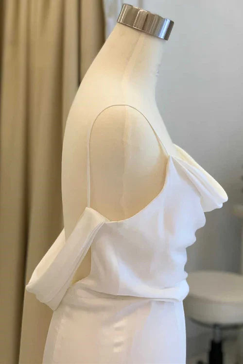 Aimishang Elegant White A-Line Long Wedding Dress Simple Sleeveless Solid Color