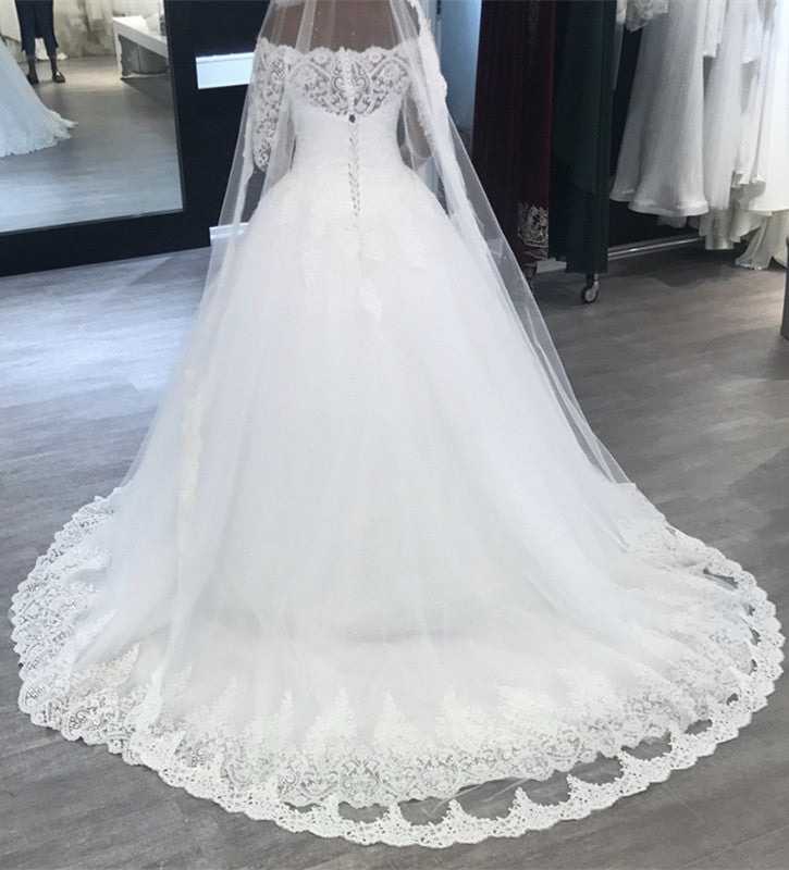 Off Shoulder Lace Long Sleeves Wedding Dresses 2019