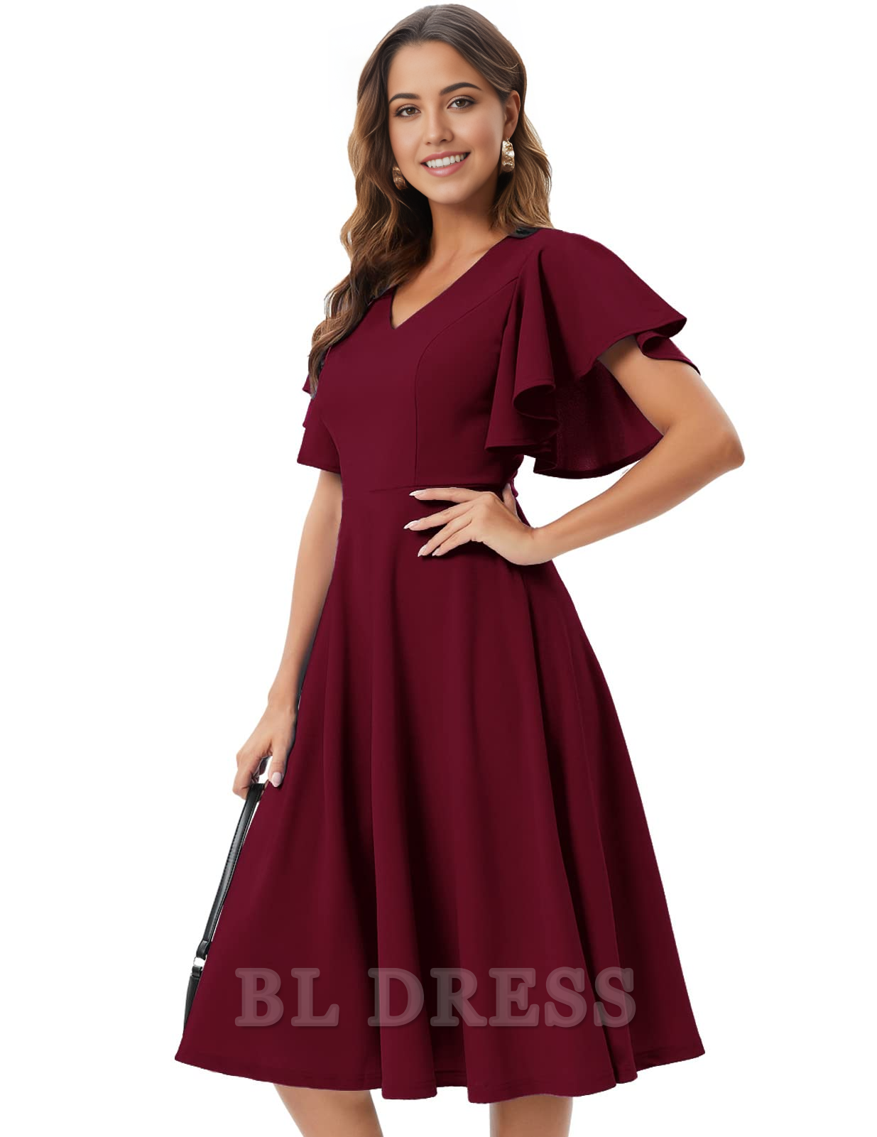 A-line V-Neck Sleeves Formal Tea Length formal dresses Bridesmaid Dresses evening gown Prom Dress
