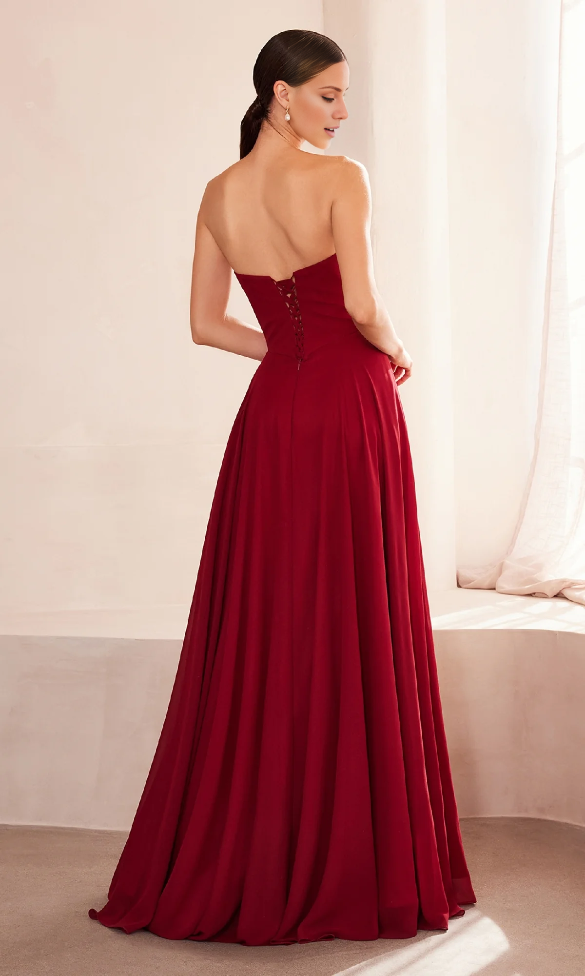 Jimiss A-line off shoulder strapless back strap and floor length Prom dress