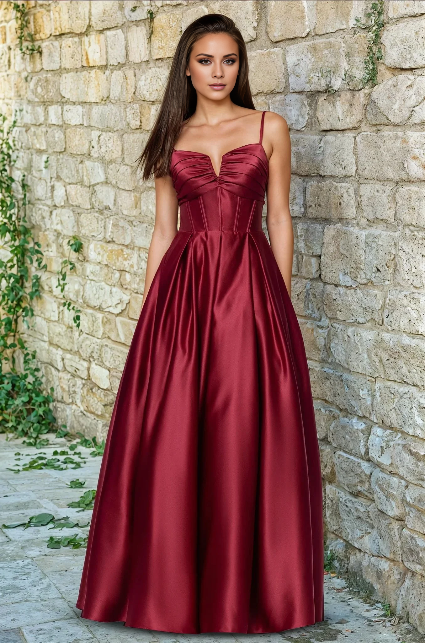 Jimiss A-line V-neck slim shoulder strap backless and floor length evening dress