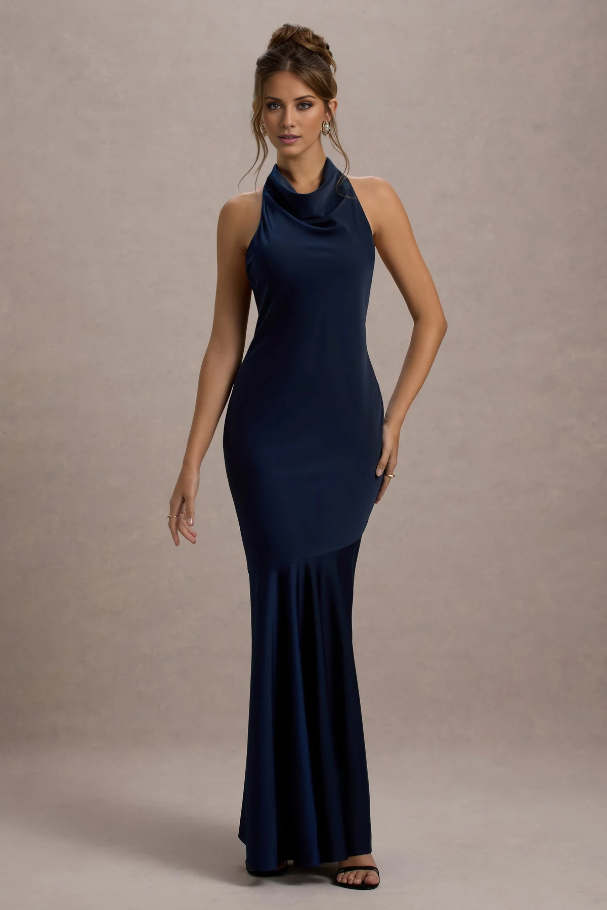 Satin long neck backless mermaid and floor length evening dress - jimiss dress