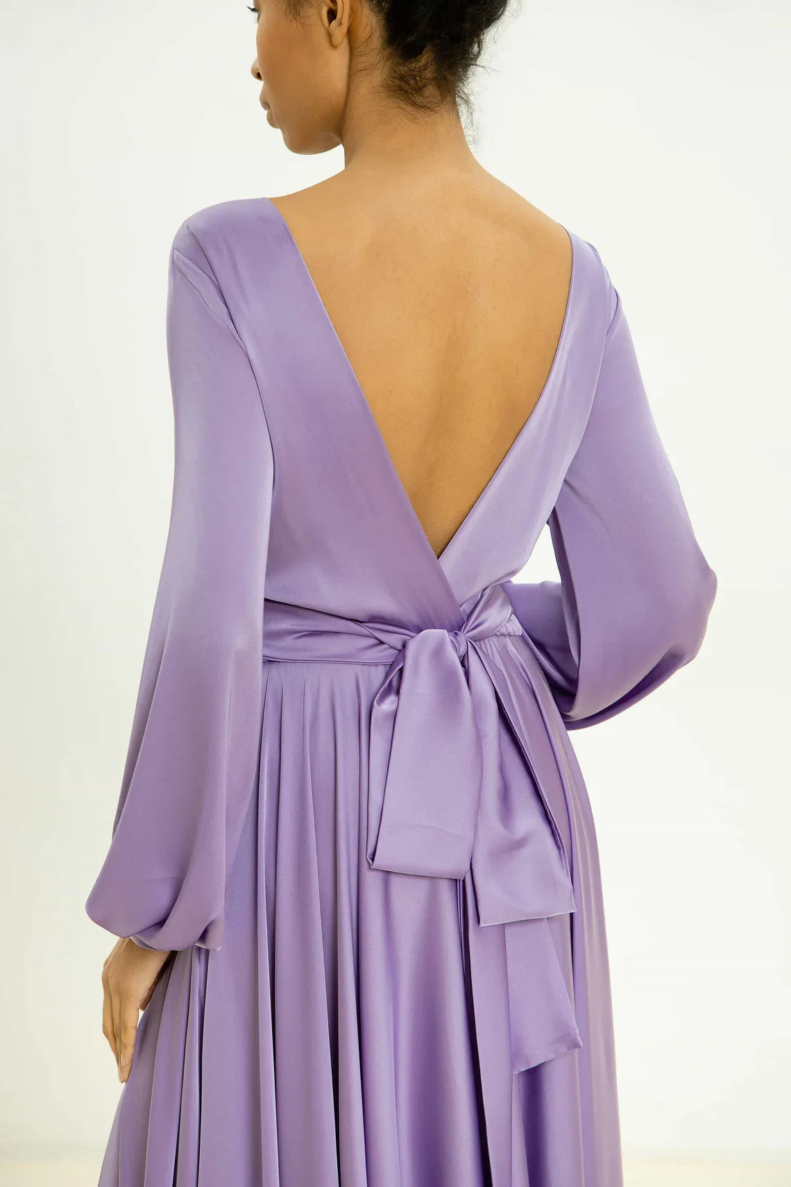 Jimiss - Long sleeved boat neck satin and floor length Prom dress