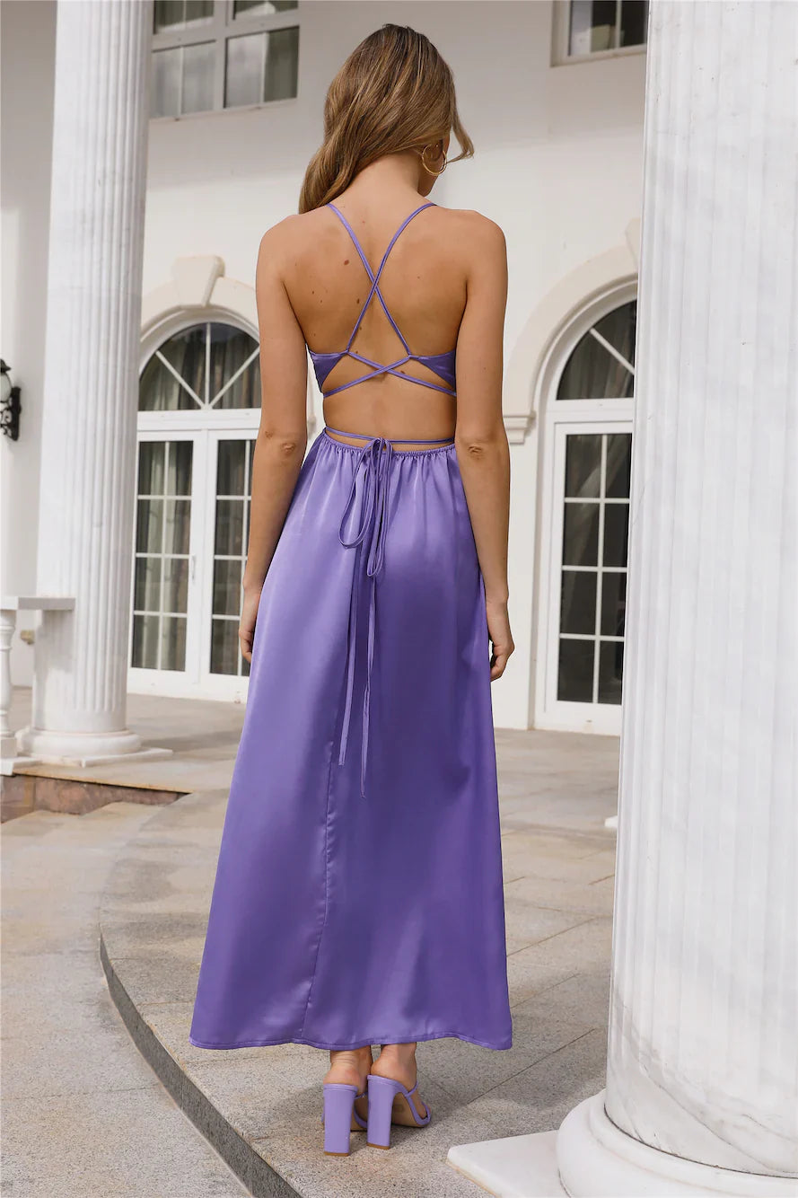 Jimiss A-line V-neck slim shoulder strap with exposed back and side slit long style Prom dress