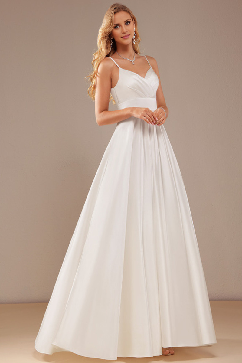 Ball Dress/Princess V-neck Sleeveless Thin Strap Floor Pulling Satin Wedding Dress