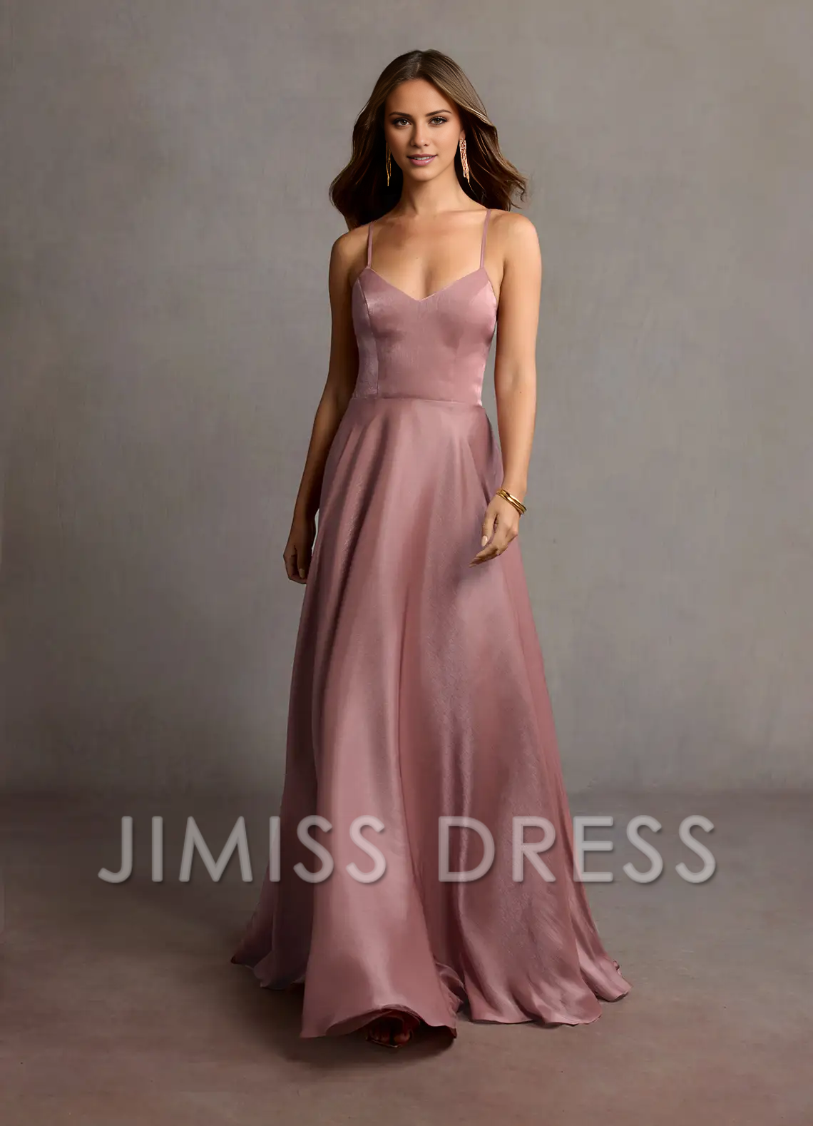 Jimiss slim shoulder strap V-neck backless side slit and floor length Prom dress