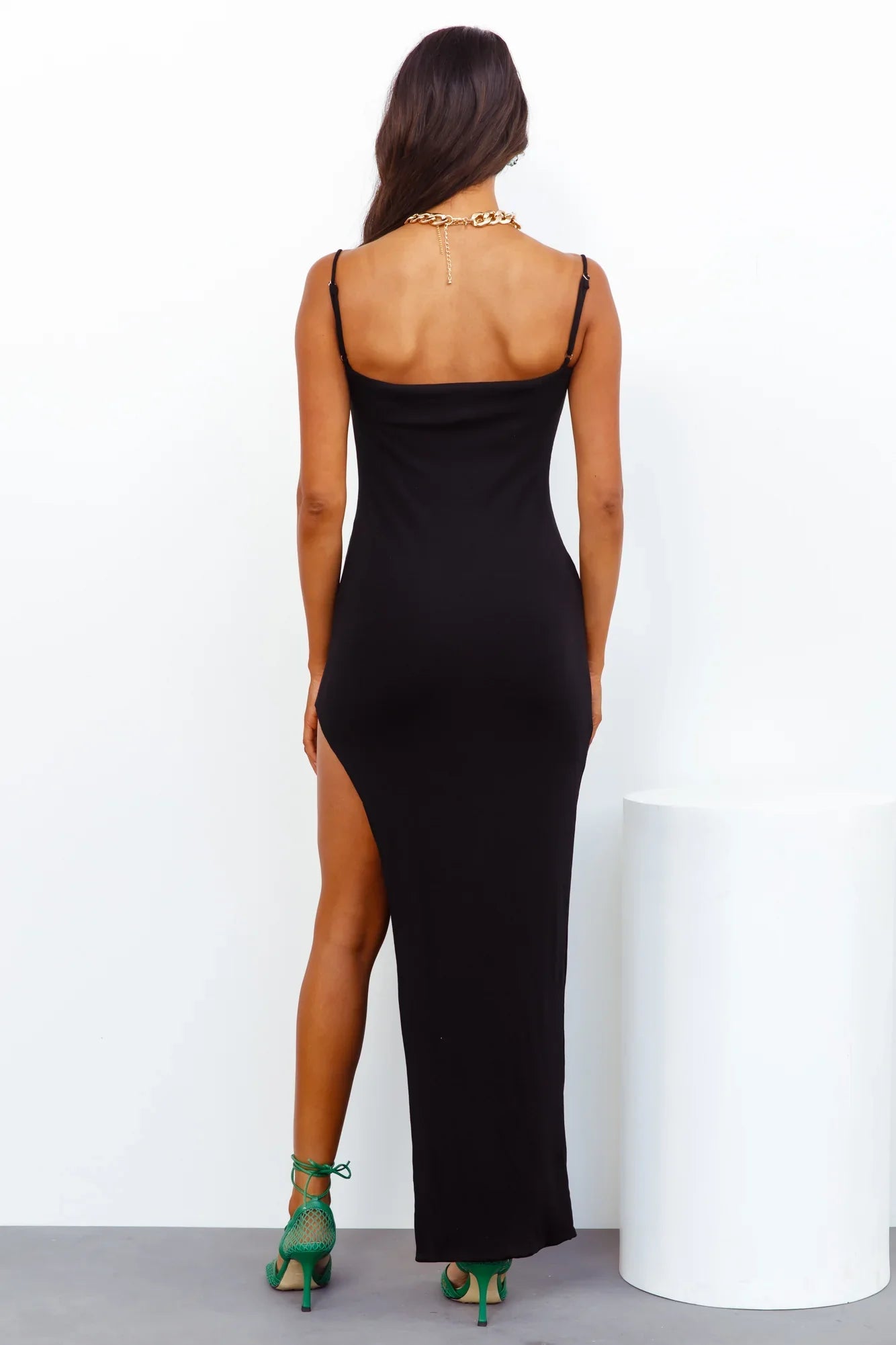 Jimiss square neckline thin shoulder straps side slit exposed back long Prom dress