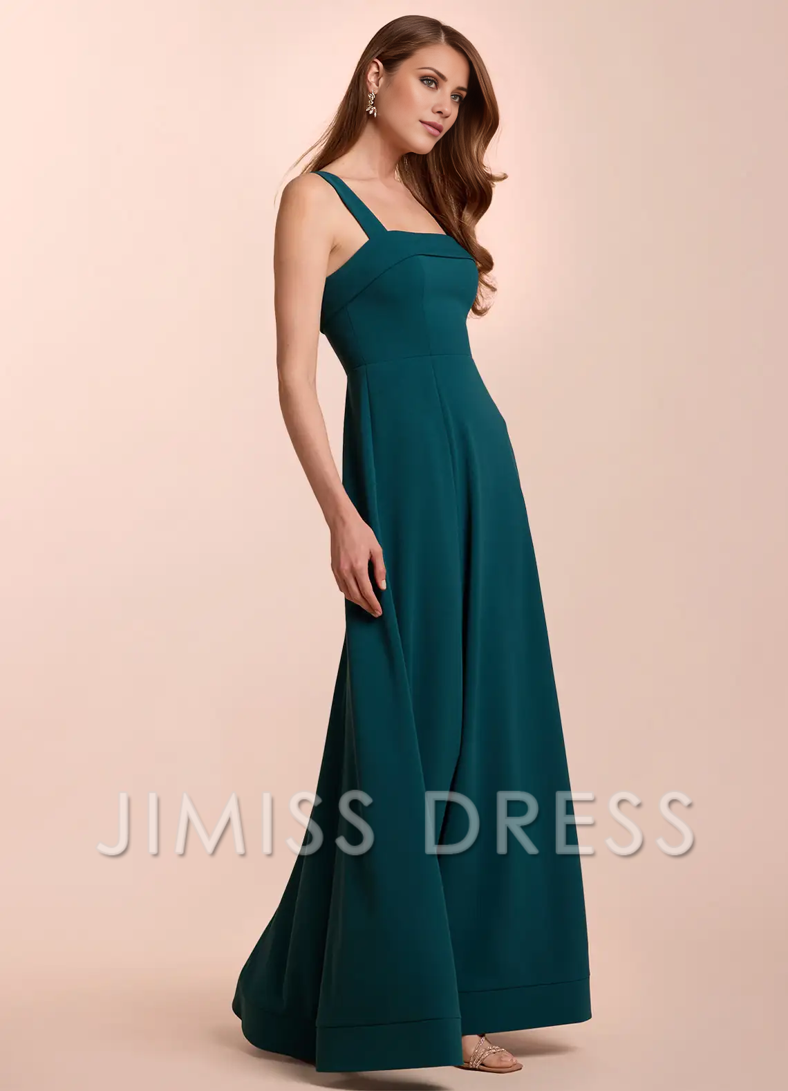 Jimiss A-line straight neckline backless and floor length Prom dress