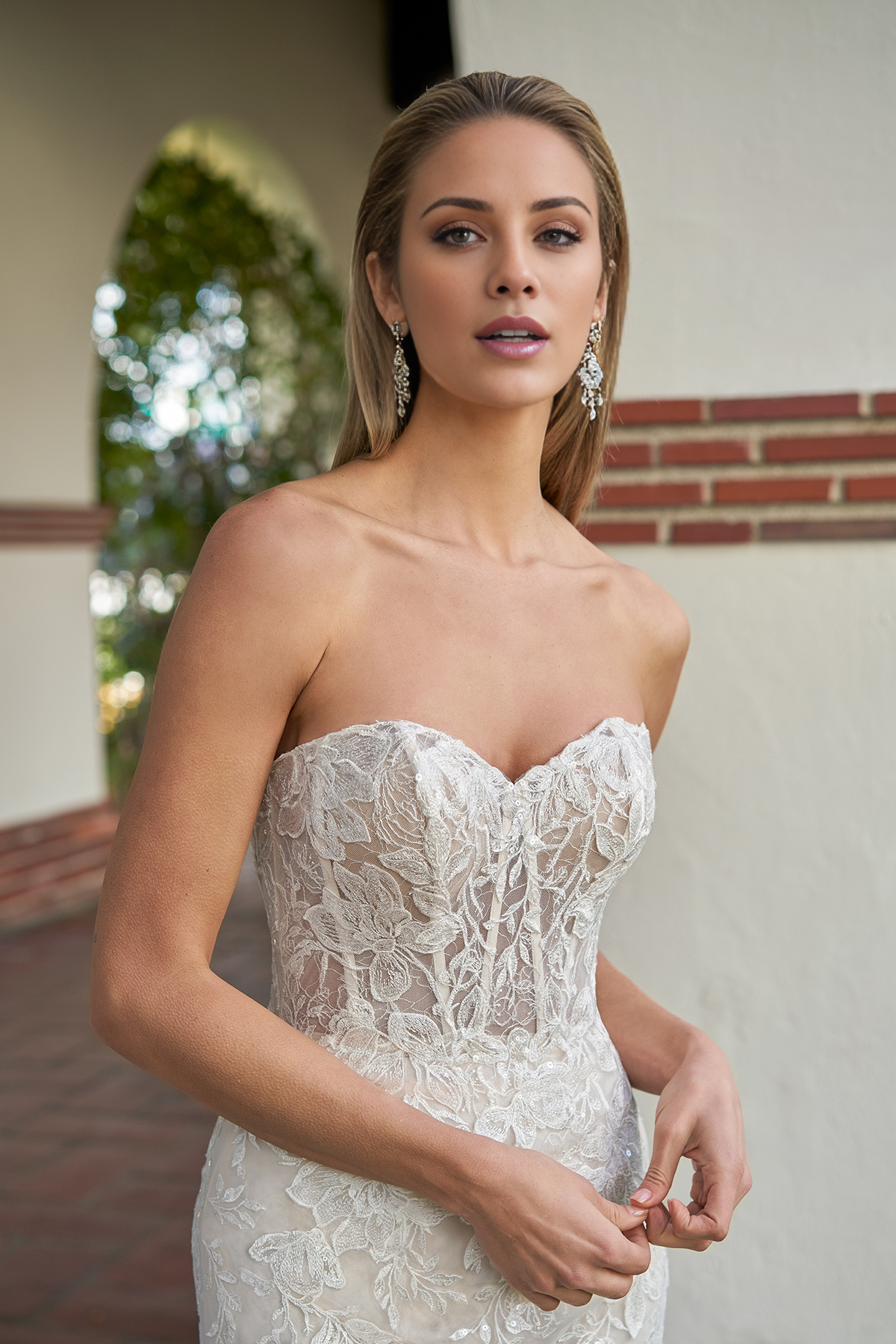 Mermaid lace chiffon strapless sweetheart corset and floor length wedding dress