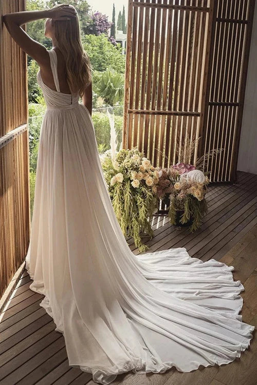 Aimishang Elegant Bohemian A-Line Long Chiffon Sweetheart Wedding Dresses