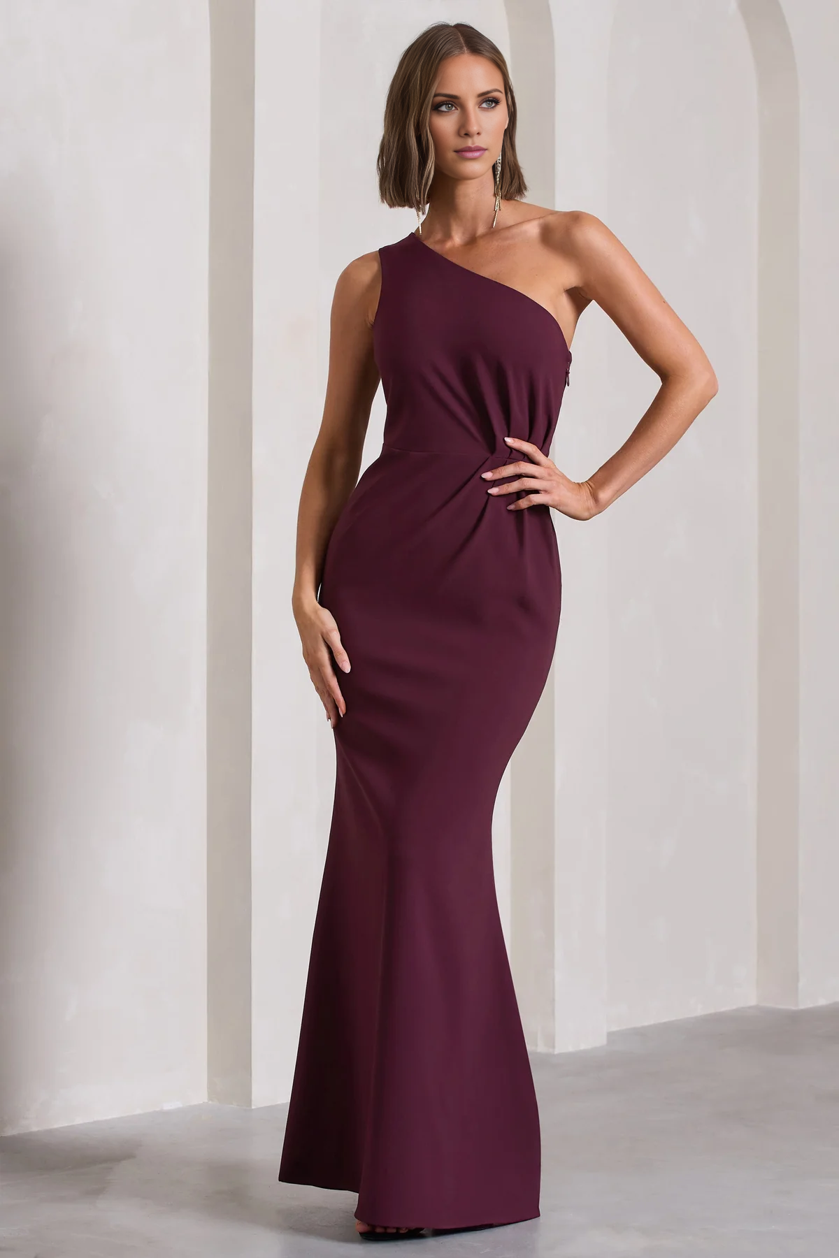 One shoulder pleated and floor length evening dress - Jimiss Dress