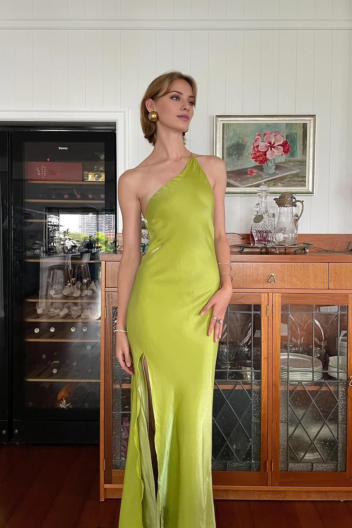 Jimiss Unique Tight One Shoulder Light Green Long Prom Dress