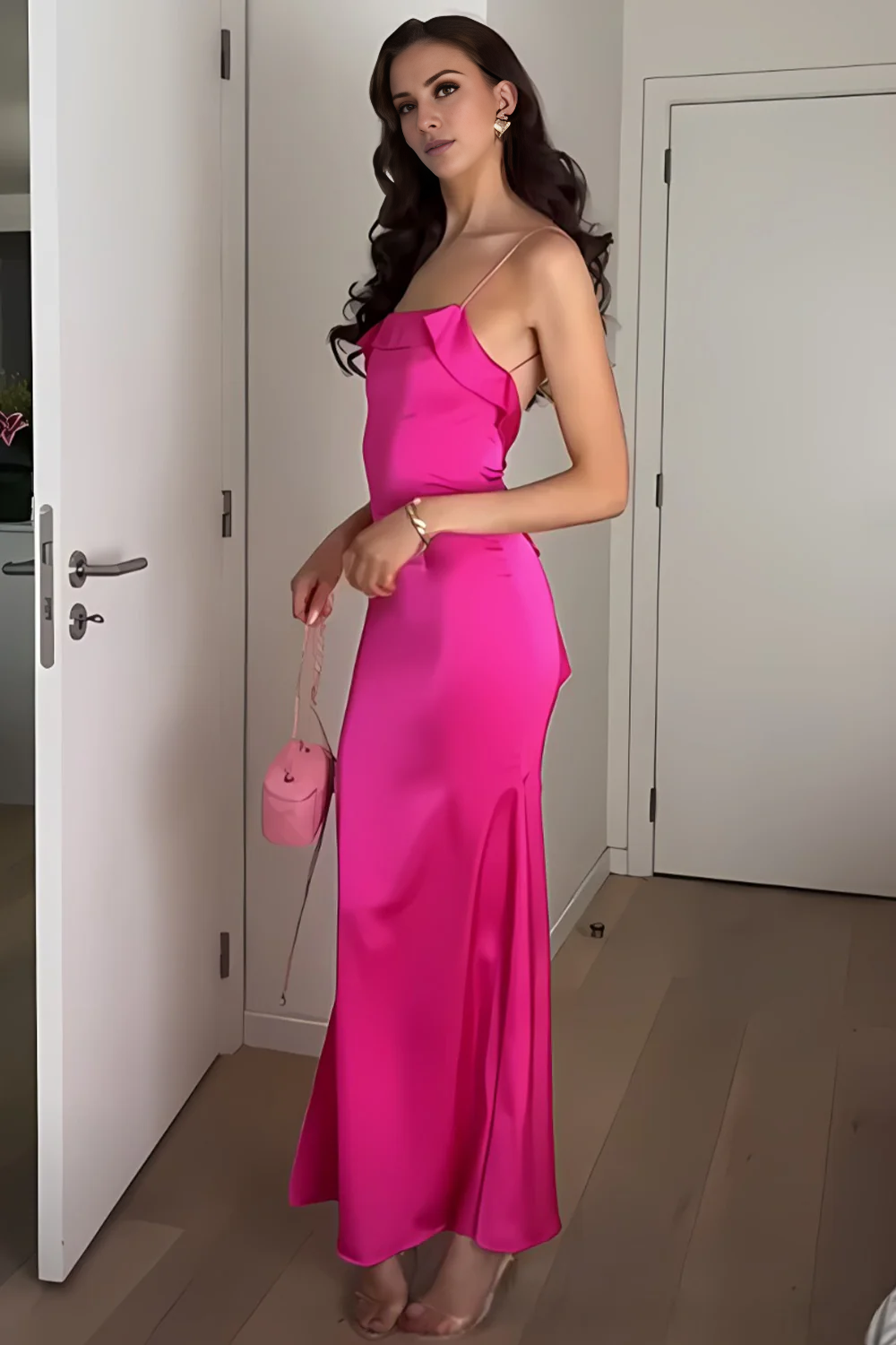 Jimiss charming tight thin shoulder strap purple red backless long Prom dress
