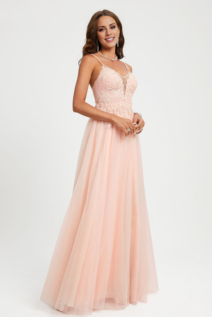 Ball dress princess V-neck and lace chiffon evening gown