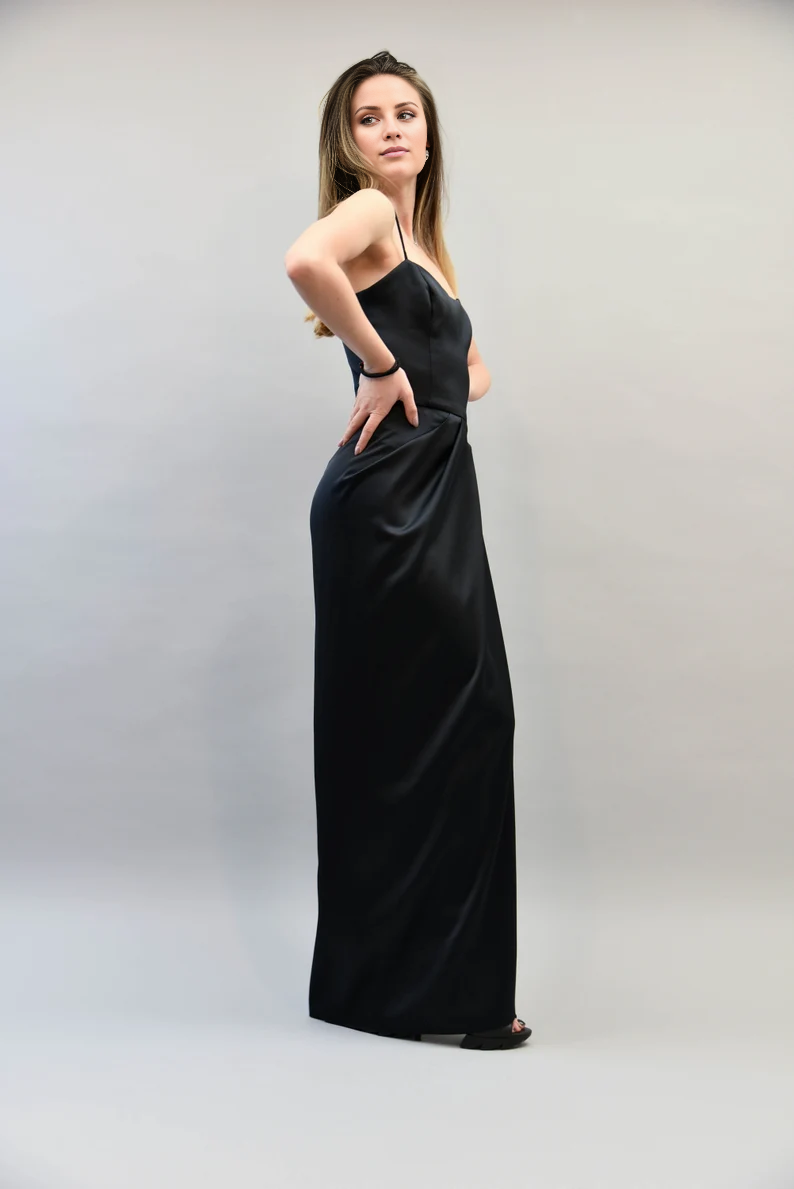 Jimiss - Thin shoulder strap sleeveless off shoulder side slit and floor length Prom dress