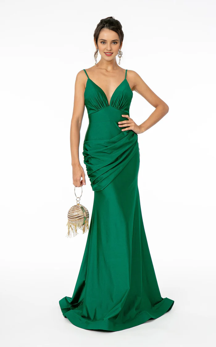 Mermaid Deep V-neck Thin Shoulder Straps and Ground length Gowns Evening Dresses