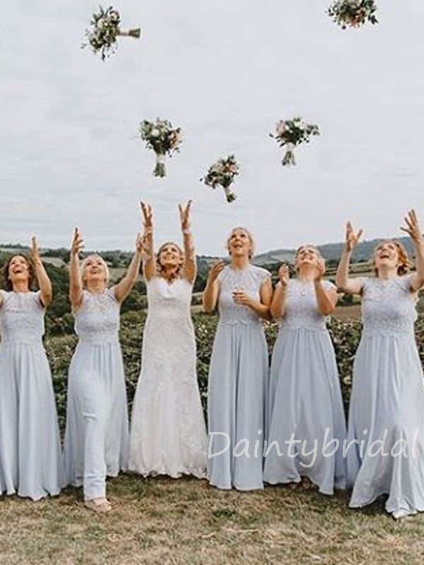 New Arrival Scoop Neck Floor Length Long Chiffon Bridesmaid Dresses.DB10384