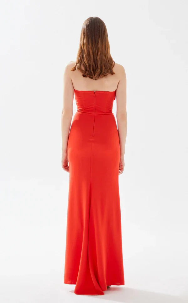 Chicken neckline tight corset straight tube and floor length evening dress