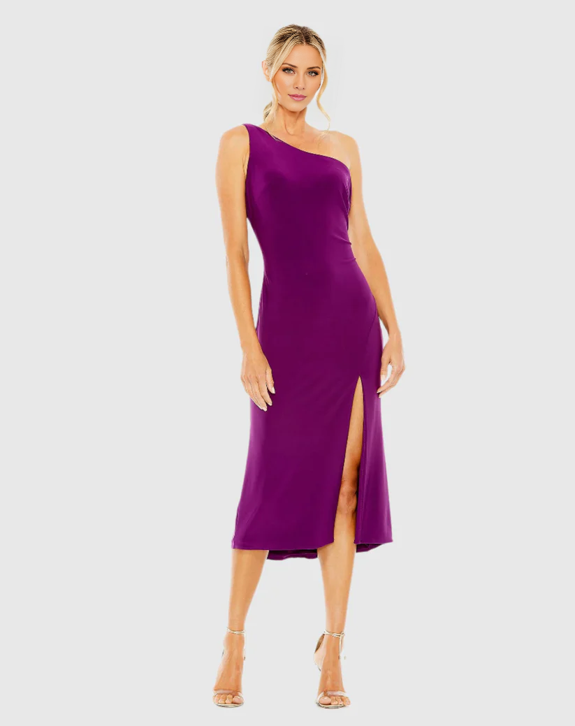 One shoulder sleeveless side slit long evening dress