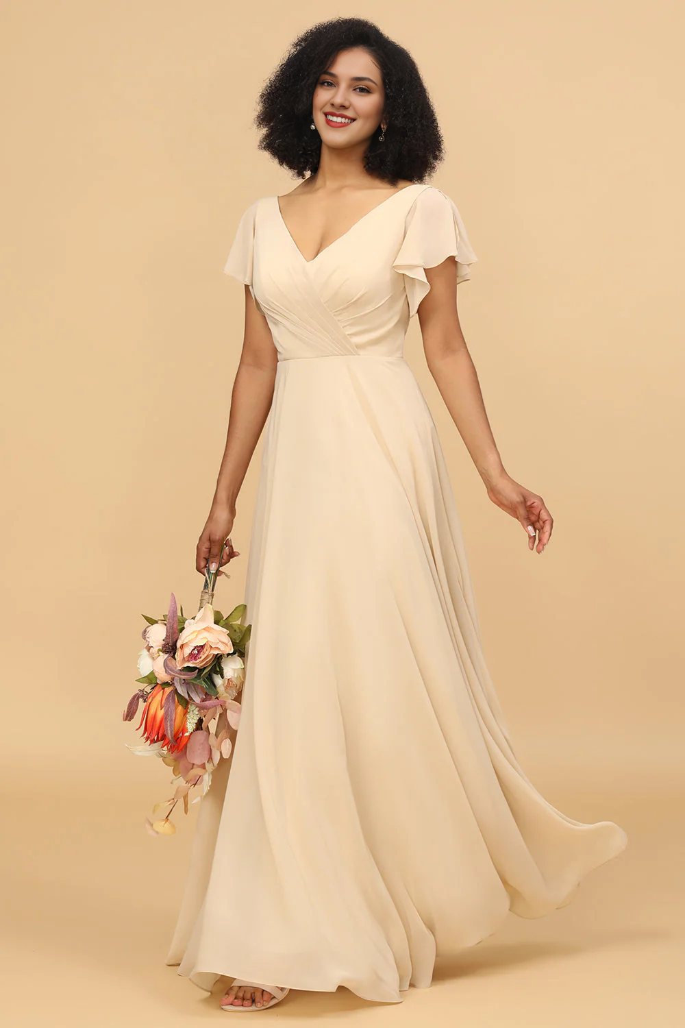 Champagne A-line Chiffon Hooded Bridesmaid Dress