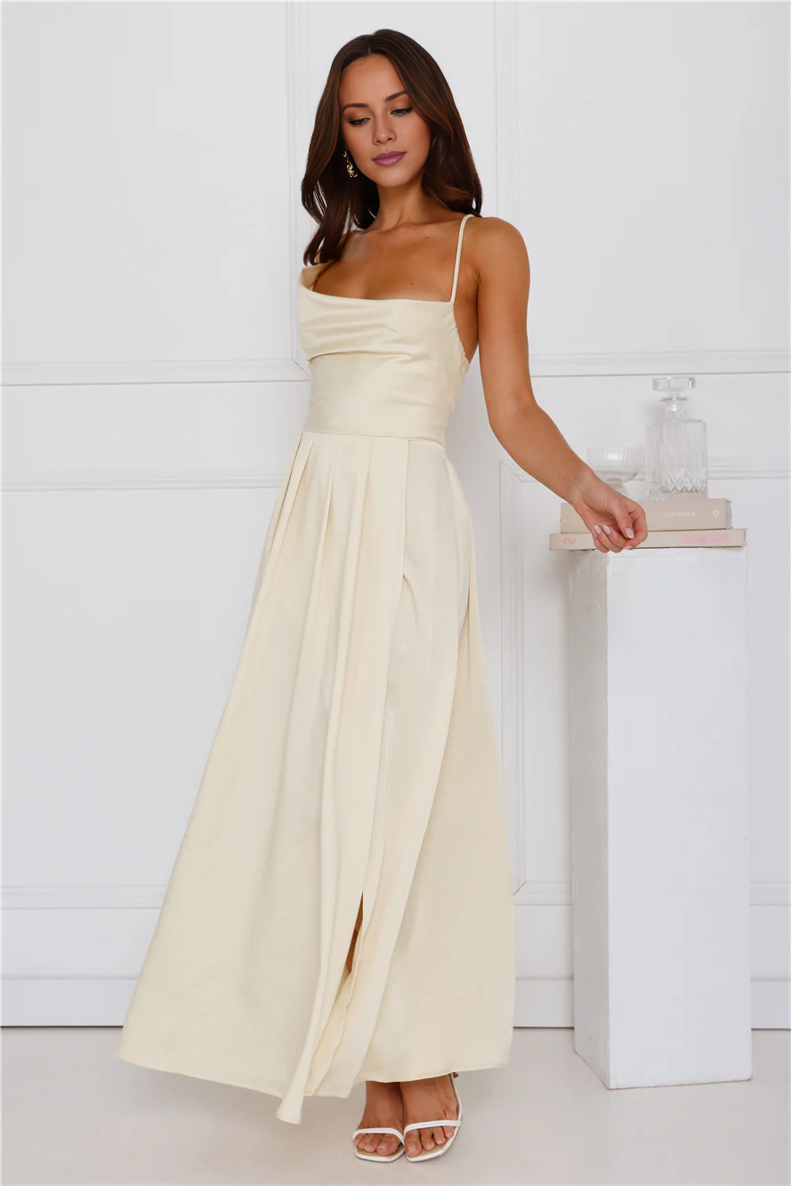 Jimiss asymmetrical neckline satin exposed back strap side slit long Prom dress