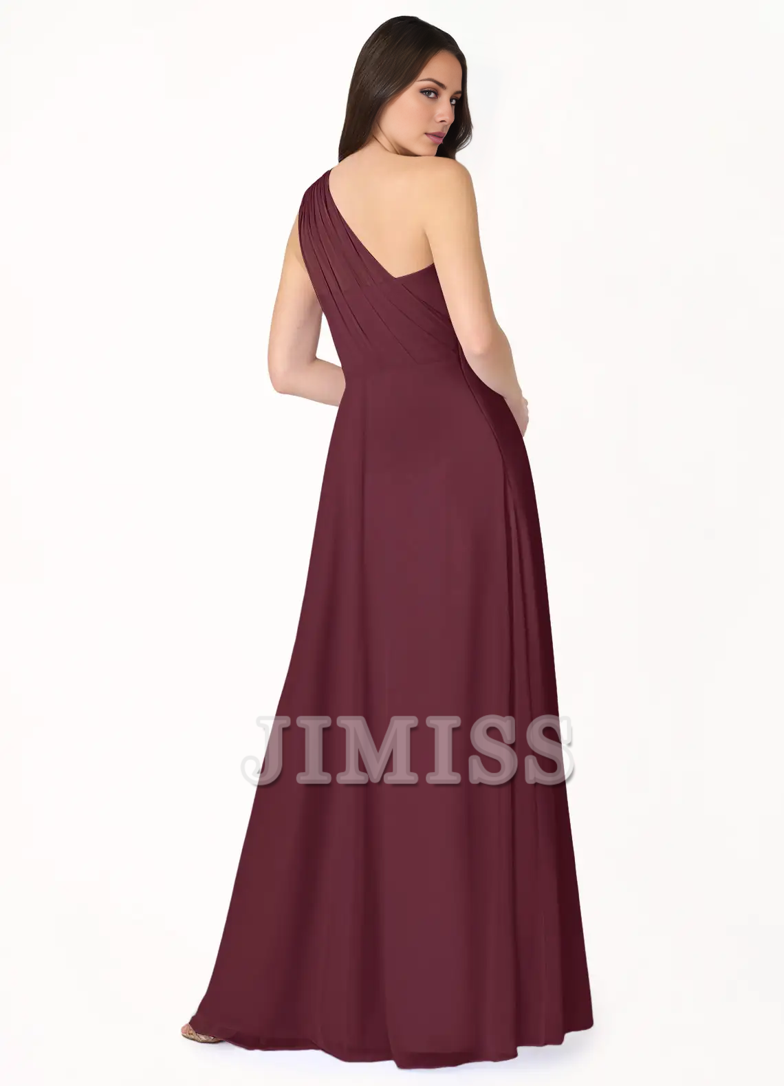 A-line shoulder chiffon and floor length evening dress