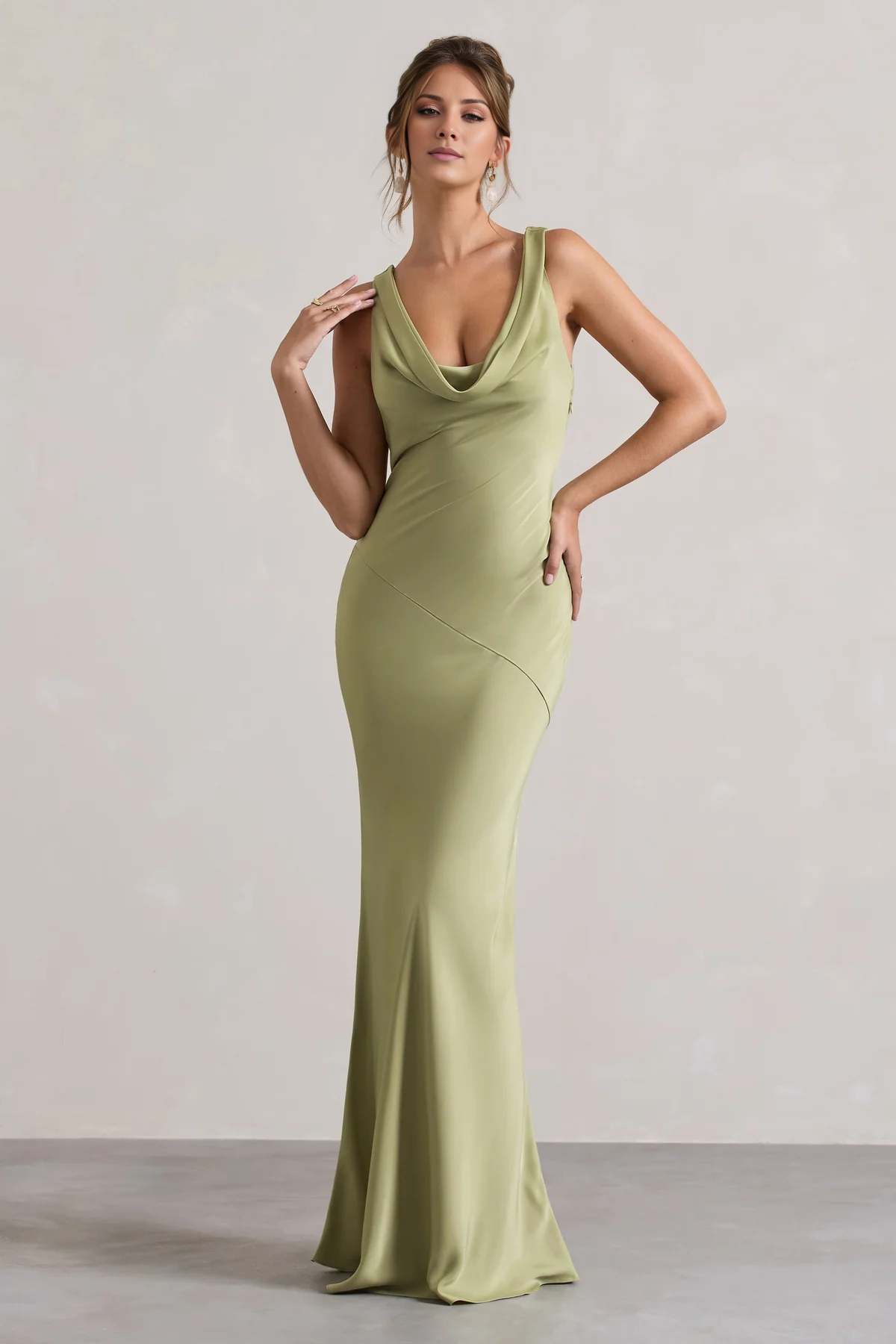 Hooded collar satin long neck dress mermaid and floor length evening dress - jimiss dress